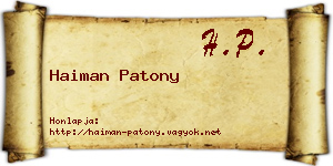 Haiman Patony névjegykártya